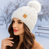 Cappello invernale - maglia a treccia - pompon