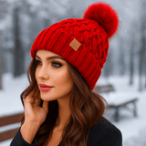 Cappello invernale - maglia a treccia - pompon
