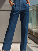 Tuta Intera in Denim Senza Maniche con Scollo All'Americana e Gamba Larga