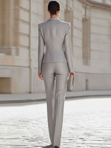 Elegante Completo Blazer Monopetto Grigio Chiaro