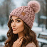 Cappello invernale - maglia a treccia - pompon
